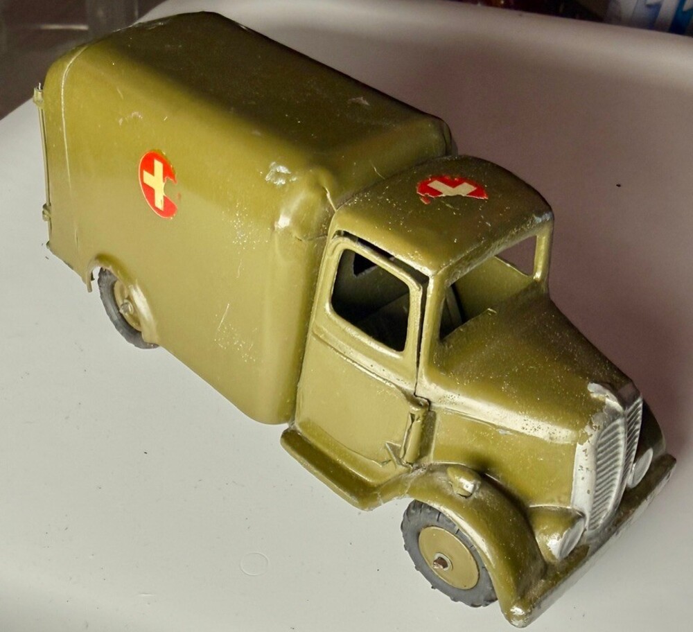 Vintage Britains Ltd Army Ambulance Green Red Cross Diecast w/ Stretcher